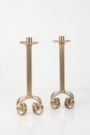 Two tall candelabrums by 
																			Ivar Alenius-Bjork