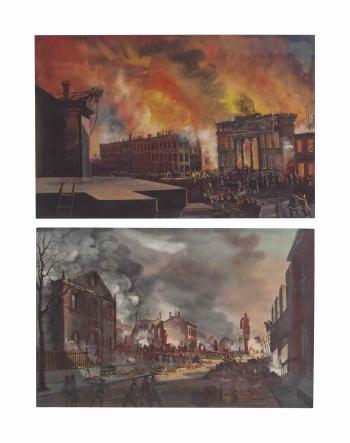 Two Paintings; The Great Fire, New York and The Aftermath of the Great Fire, New York by 
																	Nicolino Calyo