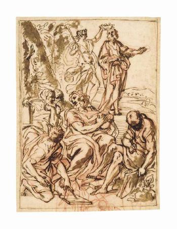 An allegorical design with Fame crowning Homer by 
																	Giacinto Calandrucci