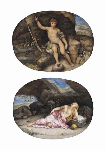 Saint John the Baptist in the Wilderness, after Raphael; and Mary Magdalen in the Desert, after Orazio Gentileschi by 
																	Giovanna Garzoni