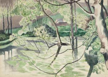 Weeping willows in a pond by 
																	John Northcote Nash
