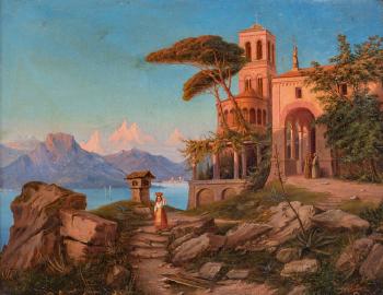 Klosteranlage An Einem Oberitalienischen See Im Abendlicht by 
																			Albert von Parpart
