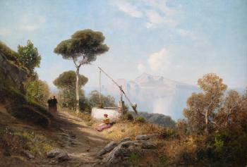 Italienische Landschaft Mit Brunnen Und Blick Auf Capri by 
																	Ascan Lutteroth