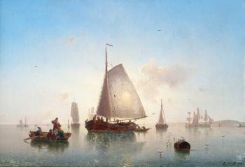 Segelschiffe Vor Abendlicher Küstenlandschaft by 
																	Karl Adloff
