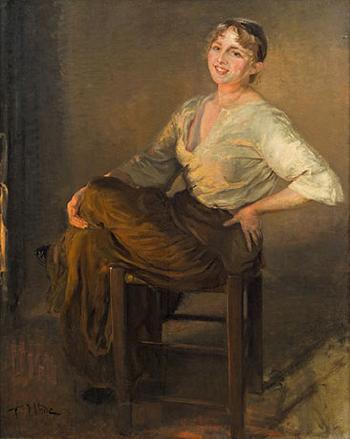 Lachendes Mädchen (Am Herdfeuer) by 
																	Fritz von Uhde