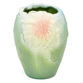 Z-line vase with chrysanthemums by 
																			Harriet Wilcox