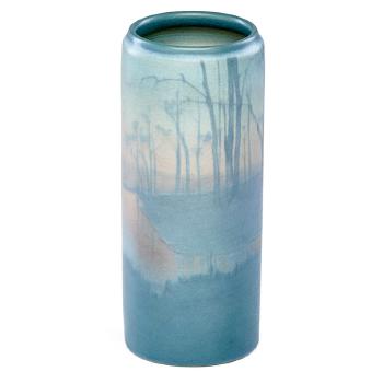 Scenic vellum cylindrical vase by 
																			Lorinda Epply
