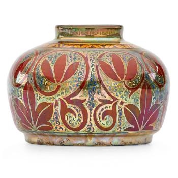 Royal Lancastrian vase with stylized foliate design by 
																			 Pilkington Royal Lancastrian Co