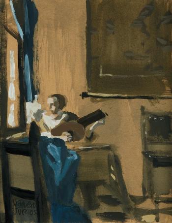 Mujer con un laúd (copia de Vermeer) by 
																	Joaquin Vaquero Turcios