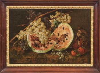 Stillleben mit Melonen und Weintrauben by 
																	Leopold Zinnogger