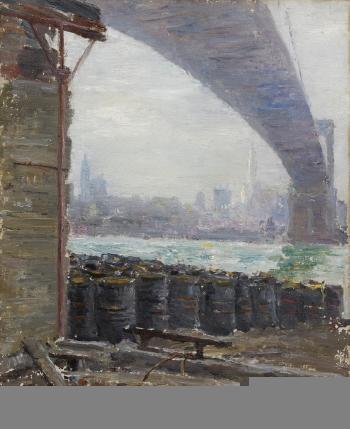 Brooklyn Bridge scene by 
																	Harry Franklin Waltmann