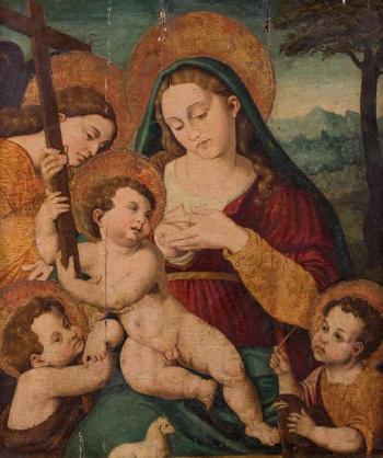 Vierge à l’Enfant entre saint Jean Baptiste et saint Jean l’Evangéliste by 
																			Joan Macip