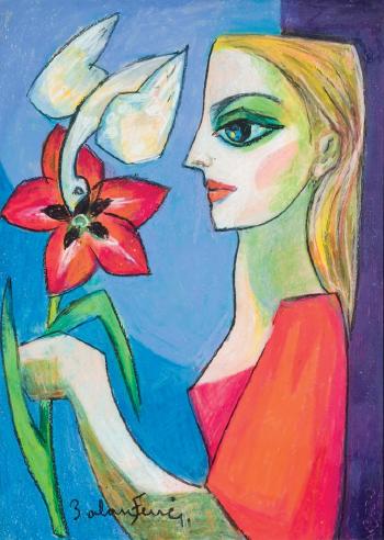 Mujer con flor by 
																	Matias Palau y Ferre