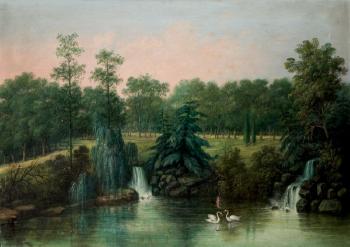 Paisaje romántico con lago y cisnes by 
																	Tomas Fedriani y Ramirez