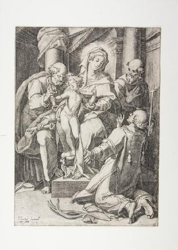 La Vergine col Bambino e i santi Stefano, Pietro e Francesco by 
																	Orazio Samacchini