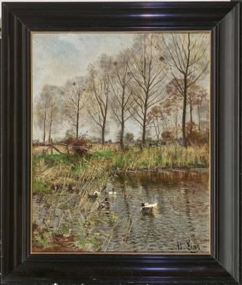 Enten im Teich by 
																			Adolf Lins