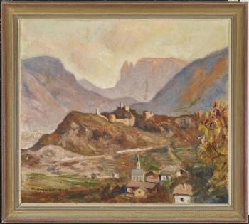 Blick auf Schlern mit Castello by 
																			Max Sparer