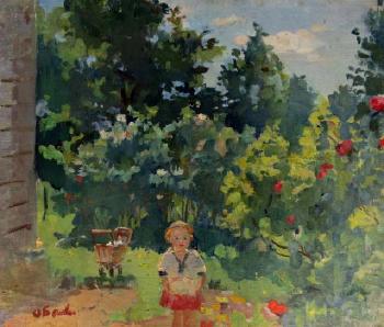 Little girl in the garden by 
																			Olga Bogaievskaia