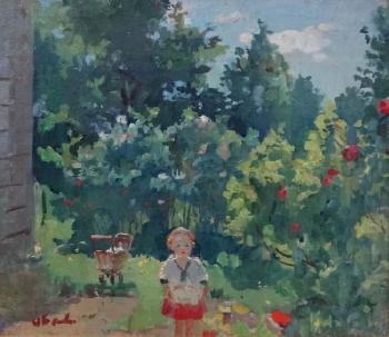 Little girl in the garden by 
																			Olga Bogaievskaia