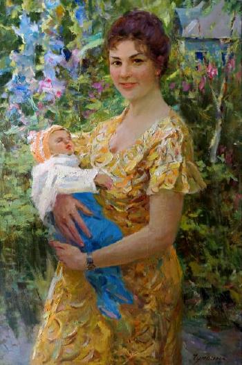 Nadejda, portrait of a woman and child by 
																			Nikolai Tchouprina