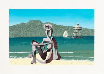 Untitled – Rangitoto with modernist figure by 
																	George Baloghy