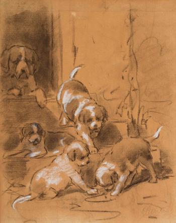 Spelende St. Bernard puppies by 
																	Otto Eerelman