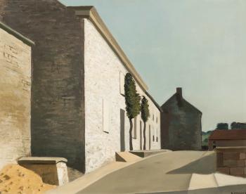 Belgian street with two pine trees by 
																	Raoul Hynckes