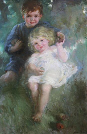 Portrait Of A Boy And Girl With Apples by 
																			Laura Adeline Muntz
