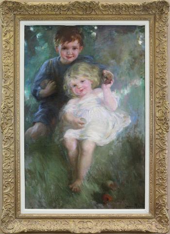 Portrait Of A Boy And Girl With Apples by 
																			Laura Adeline Muntz