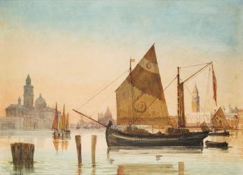 Venise, bateaux devant la Salute et San Marco by 
																	Georges Francois Guiaud