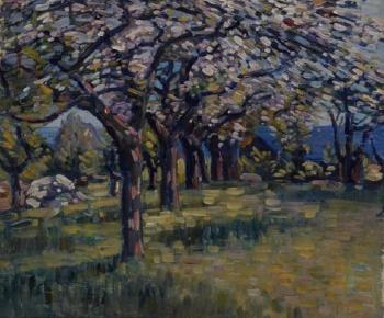 Spring landscape with flowering trees by 
																	Charles Salis Kaelin