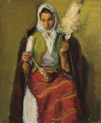 Young romanian woman spinning by 
																	Iosif Iser