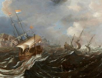 Sailing Ships in Rough Seas by 
																	Andries van Eertvelt