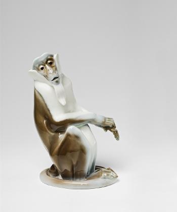 A Berlin KPM porcelain model of a Diana guenon monkey by 
																	Anton Puchegger