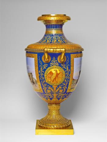 A Berlin KPM porcelain Munich form vase no. 3 with two handles by 
																			 Berlin KPM