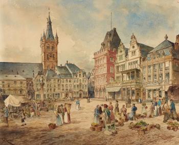 Trier Market with a View of Saint Gangolph by 
																	Carl Rudell