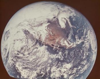 Apollo 16 on Moon - Good view on the earth by 
																	 NASA