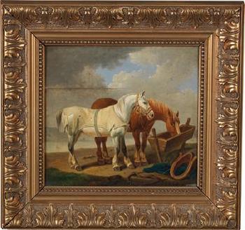 Horses at the trough by 
																			Alexander Johann Dallinger von Dalling
