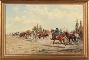 Horse market at Arad in Hungary by 
																			Alfred Steinacker
