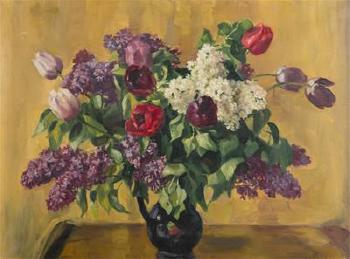 Lilacs and tulips by 
																	Paula Lutzenburger