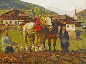 Bergbauer beim Pflügen by 
																	Julius Paul Junghanns