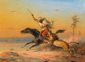 Arab on Horseback, Attacked by a Lion by 
																			Raden Saleh