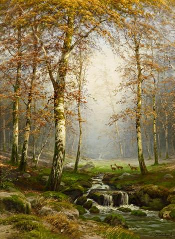 Birken am Wildbach (Birches by a Torrent) by 
																			Carl Ludwig Fahrbach