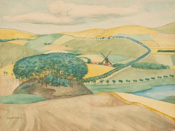 Hügelige Landschaft mit Mühle by 
																	Gerta Overbeck-Schenk
