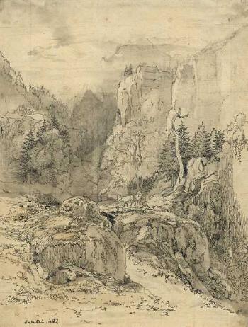 Mountain Landscape with Mountain Stream and Cows by 
																	Friedrich Salathe
