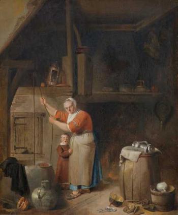 Kitchen scene with a maid and a child by 
																	Pieter Jacobsz Duifhuizen