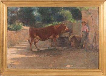 Enfant surveillant sa vache by 
																			Michel Fronti
