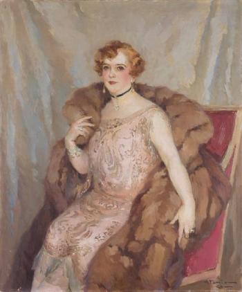 Portrait d'élégante à la fourrure, Madame Quinson by 
																	Charles Garabed Atamian