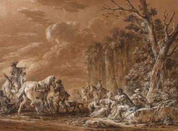 Haltes de soldats dans des paysages by 
																			Jean Baptiste le Paon