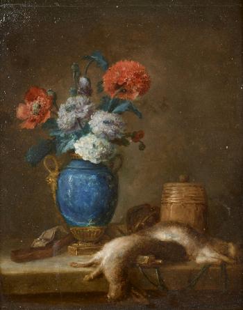 Lièvre et bouquet de pavots sur un entablement by 
																			Anne Vallayer-Coster